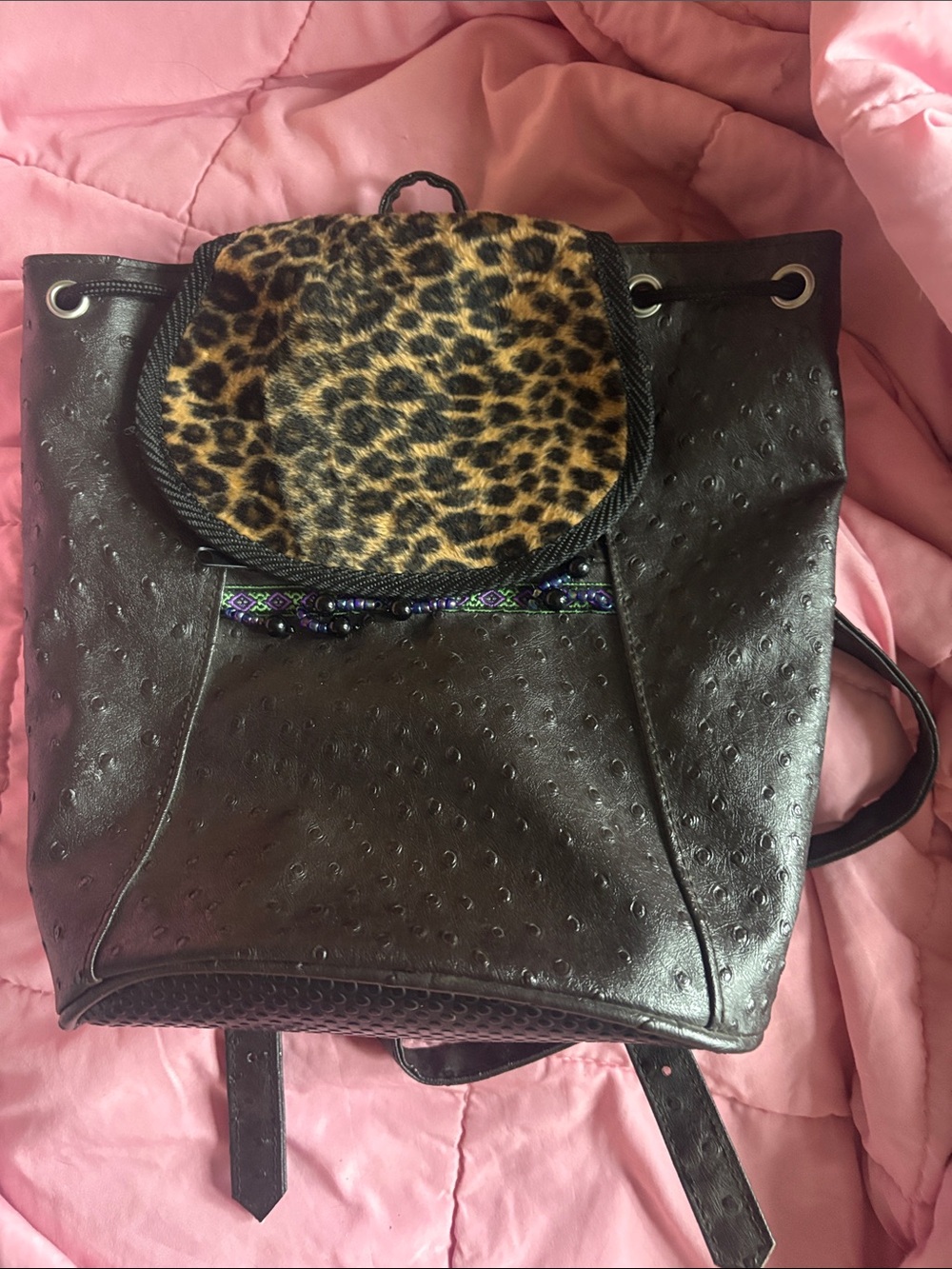 Lisa Frank Black Backpack with Leopard Flap